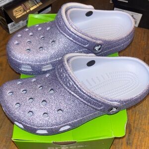 Crocs classic glitter purple clog kids